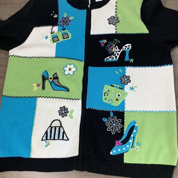 VTG Alfred Dunner Womens Colorful Full Zip Cardigan Sweater Size Small Padded - Picture 3 of 11